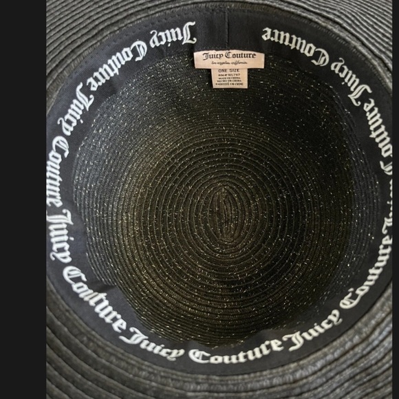 Juicy Couture Black Straw Floppy Hat studded decor with juicy logo in gold - Picture 2 of 7